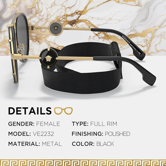 Versace Black & Gold Metal Aviator Sunglasses - Picture 3 of 7